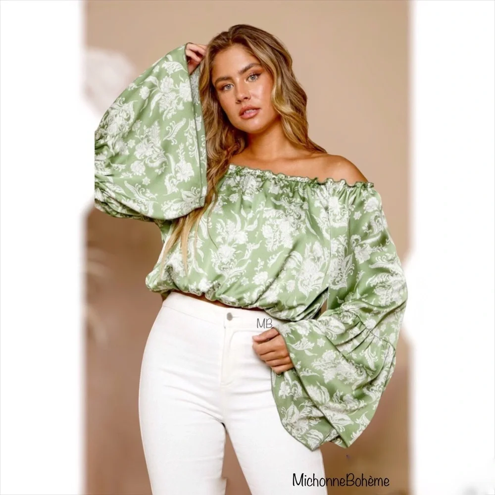 Orange Spring Floral Crop Top Blouse - Picture 11 of 11